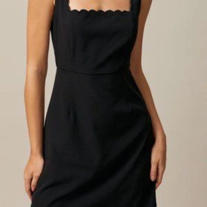 The Black Square Neck Scalloped Mini Dress